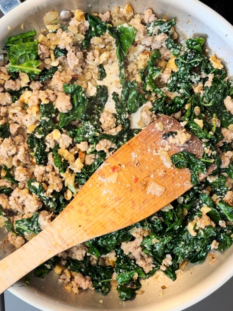 recipe for acorn squash stuffed with sausage, kale, and walnuts