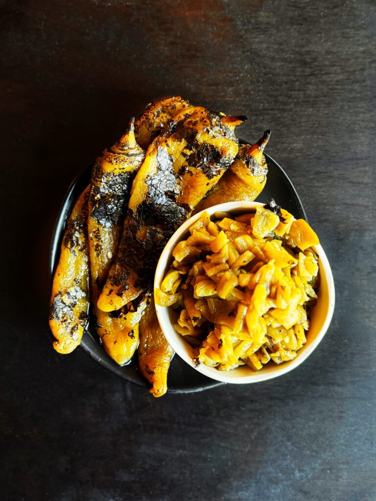 plate of roasted green chiles