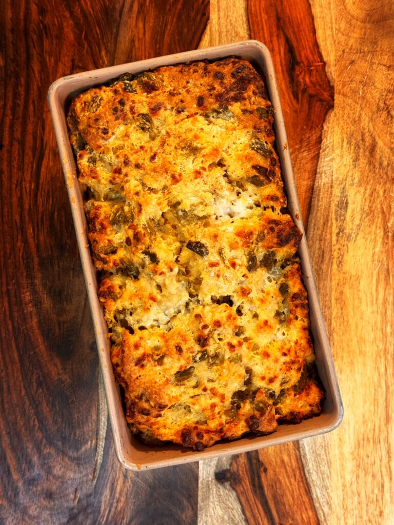 loaf of cheesy green chile beer bread